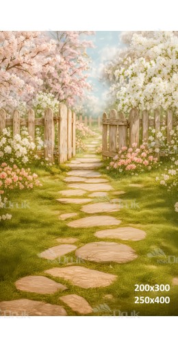 Tło fotograficzne „Wiosenna ścieżka z kwitnącym ogrodem” | E625